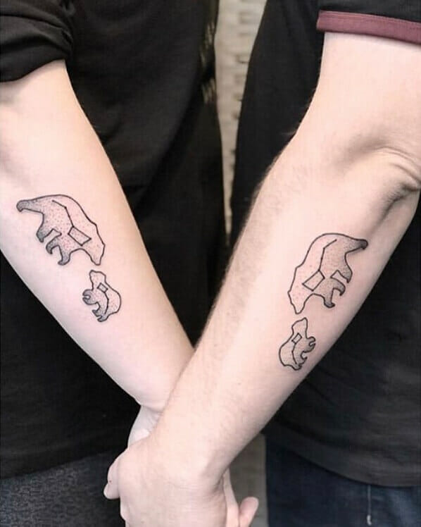 Mother And Cub Matching Ursa Bear Minimalist Tattoo