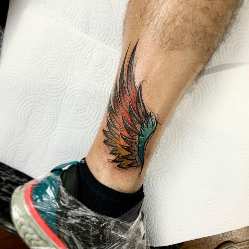 Multi-Coloured Hermes Wing Tattoo