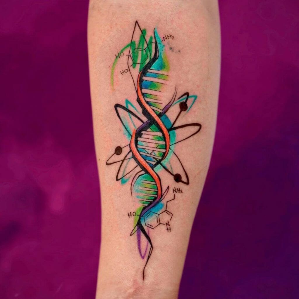 Multi-coloured Double Helix Tattoo