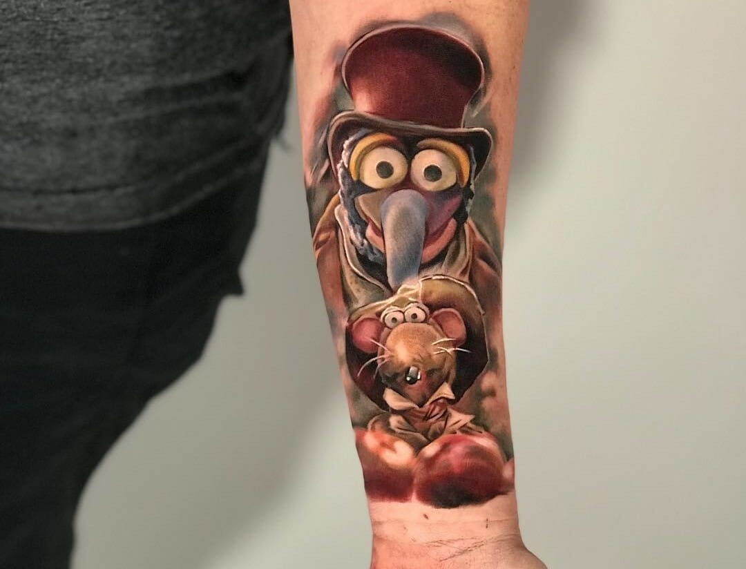 Animal from The Muppets portrait tattoo on the left