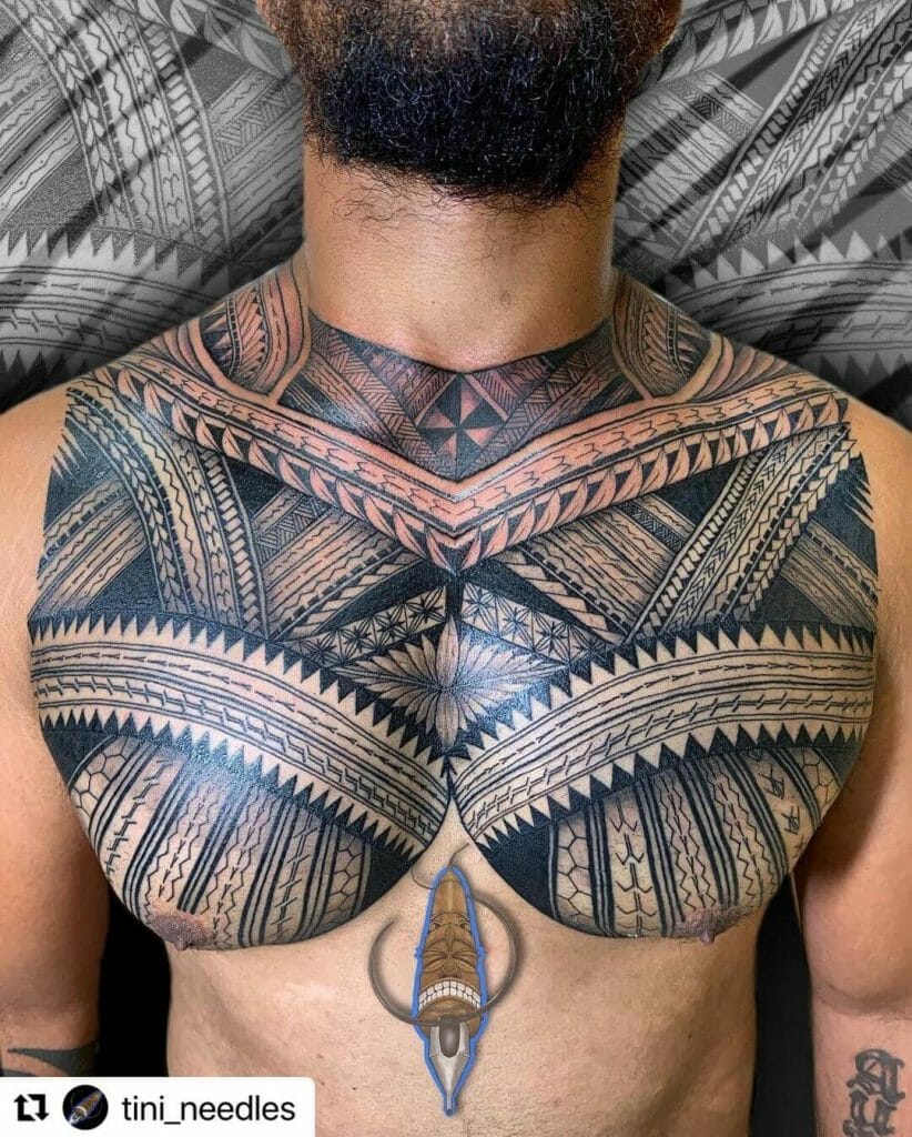 Neck and Chest Tattoo Tribal