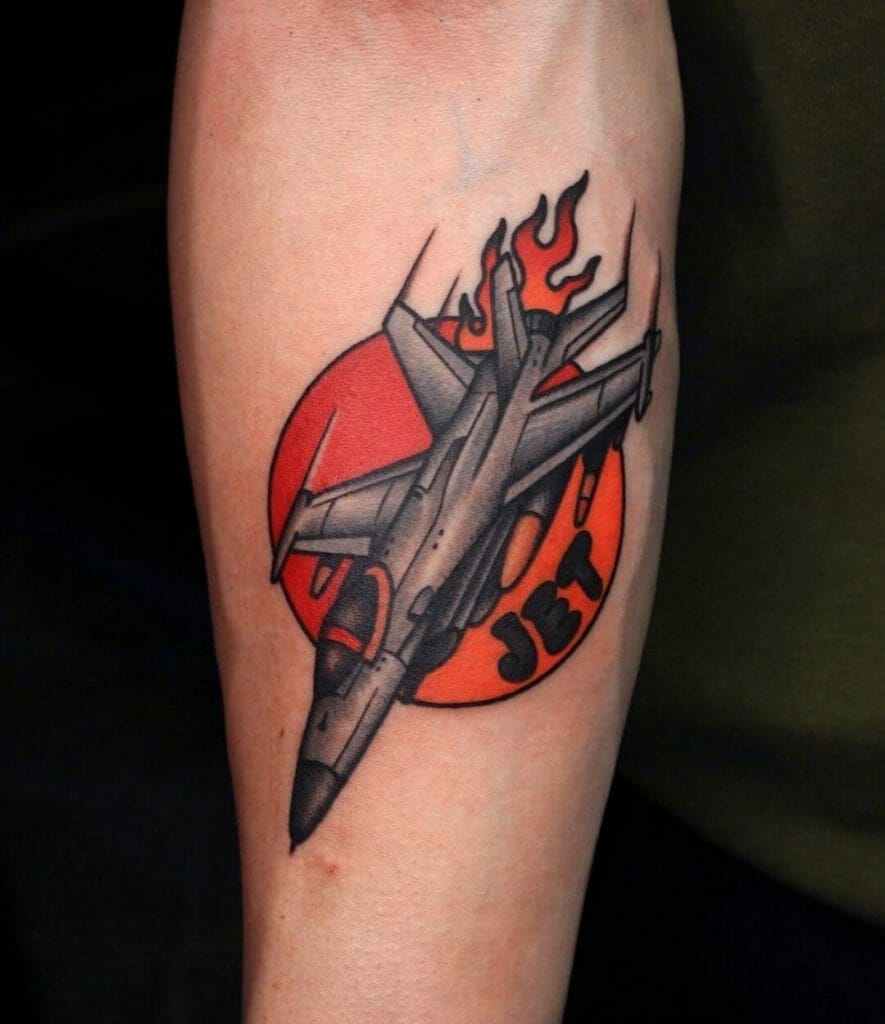 Neo-Traditional Fighter Jet Tattoo