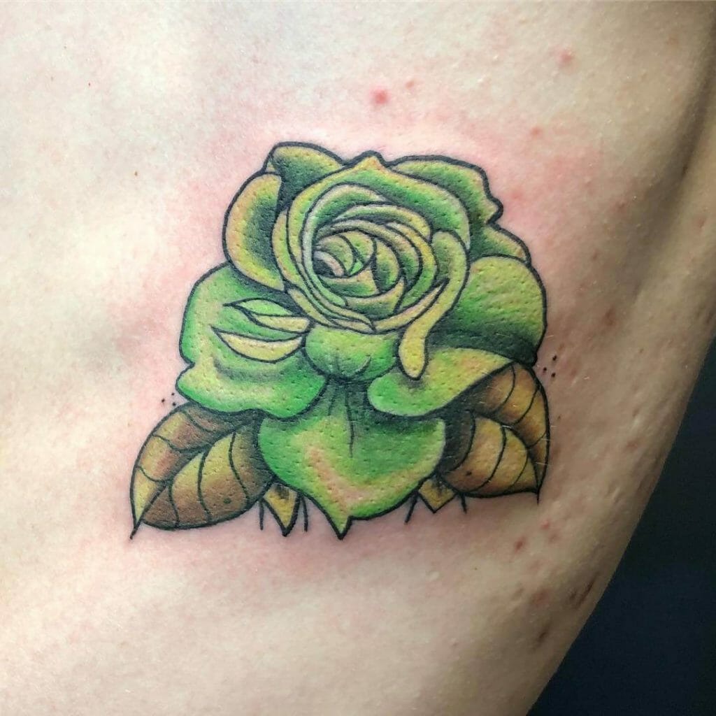 Neo-Traditional Green Rose Tattoo