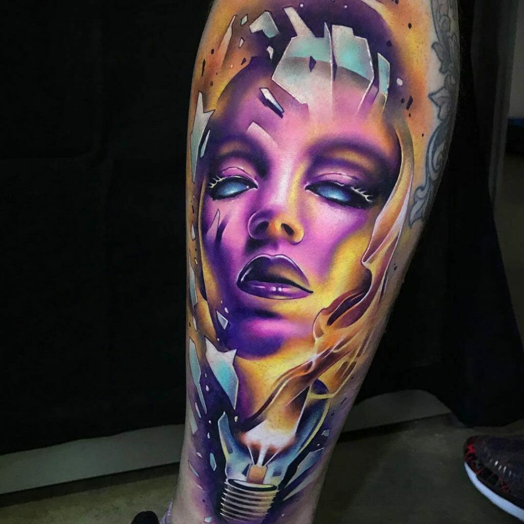 Neon Portrait In A Light Bulb Tattoo