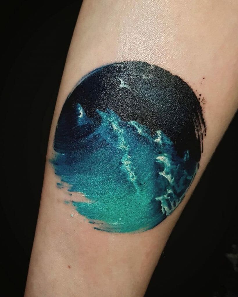 Ocean Waves And Night Sky Minimalist Tattoo
