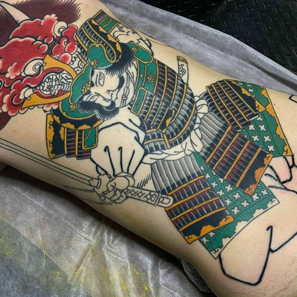 Old School Samurai Warrior Full Back Tattoo