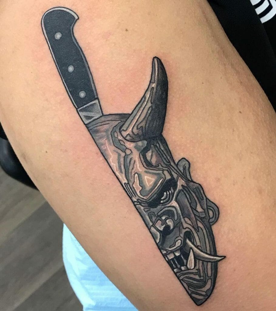 Oni Mask Butcher Knife Tattoos