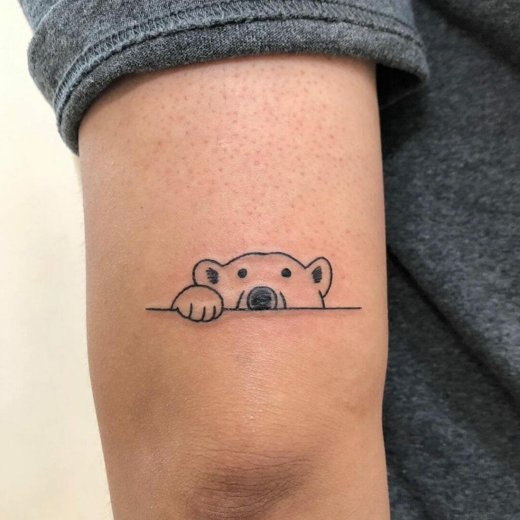 Peeking Bear Face Simple Line Work Tattoo