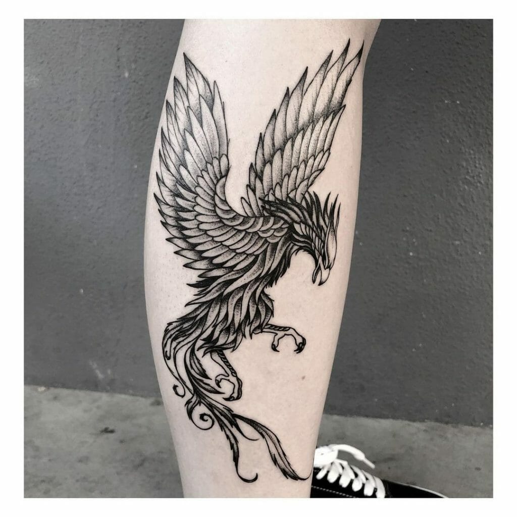 Phoenix Bird Calf Tattoos