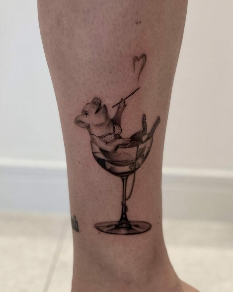 Pig In A Martini Glass Tattoo
