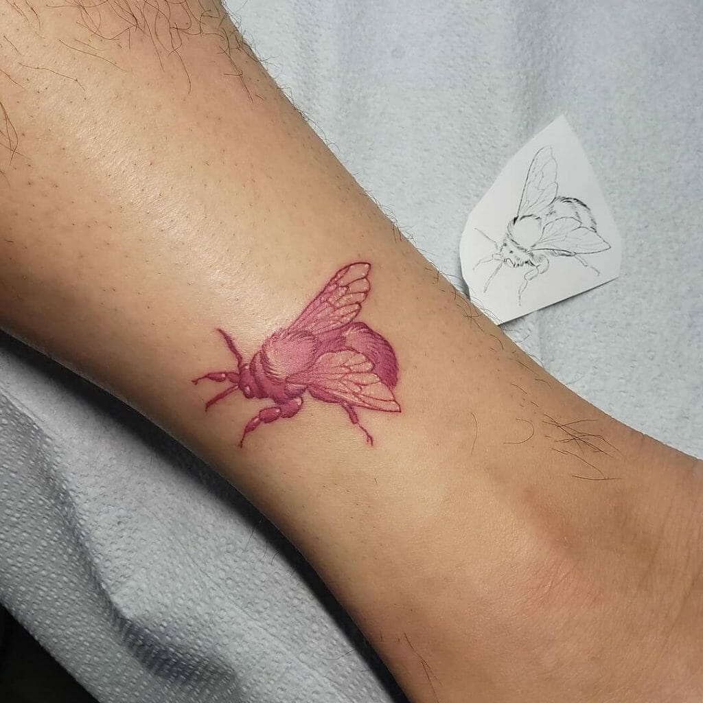Pink Bee Monochromatic Tattoo