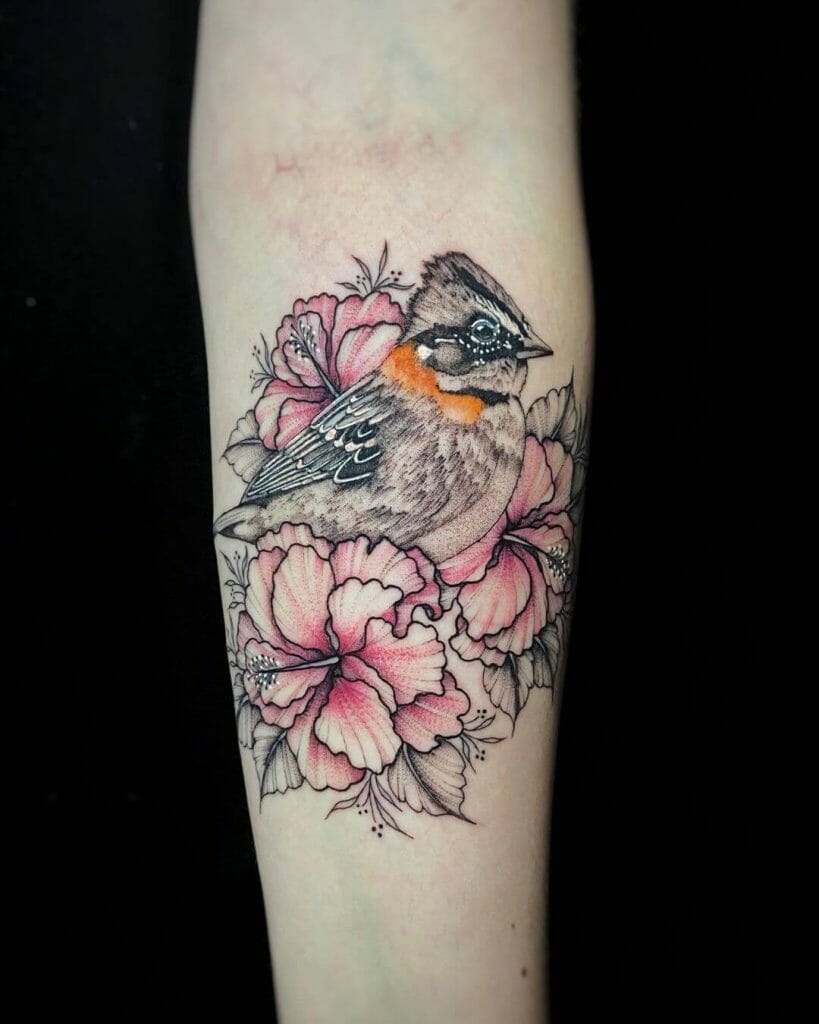 Pink Hibiscus Bird's Nest Tattoo