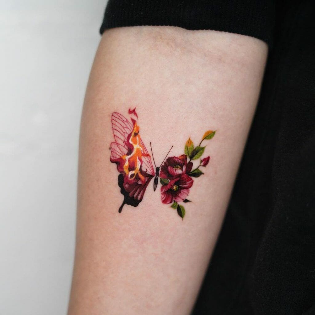 Poppy Butterfly On Fire Tattoo