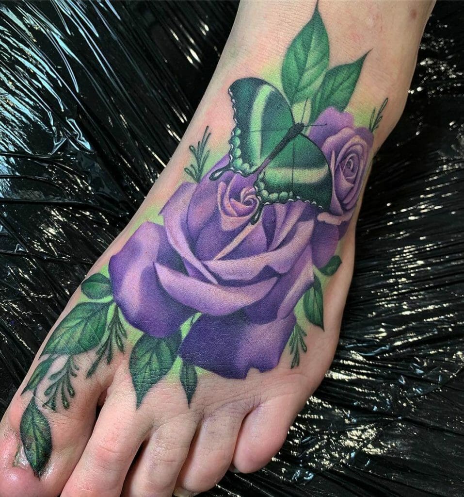 Purple And Green Butterfly Tattoo