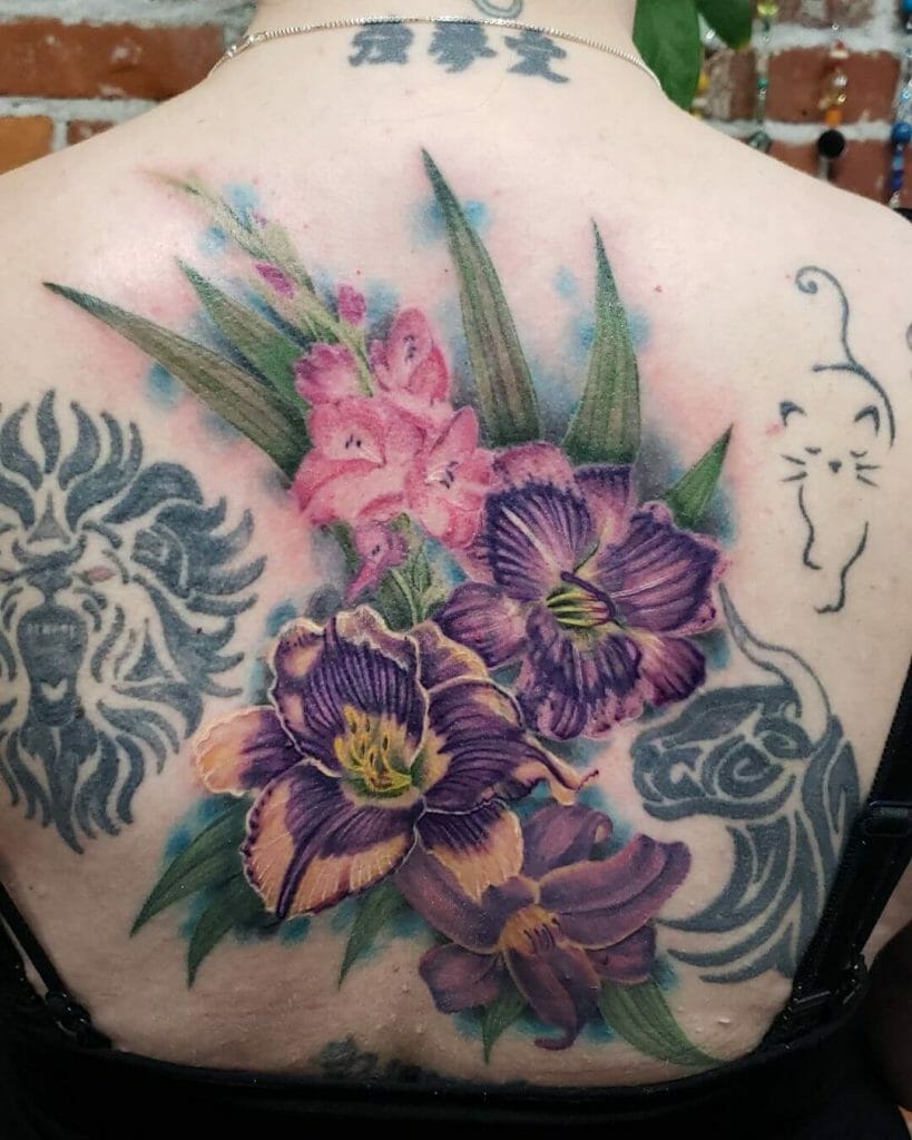 Purple Gladiolus Flower Tattoo