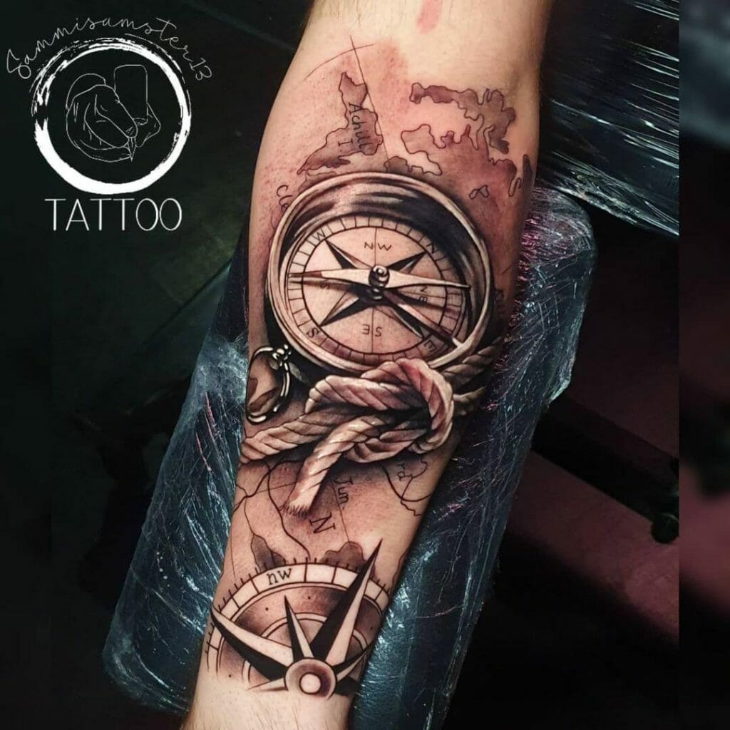 Realistic Compass Tattoos With World Map