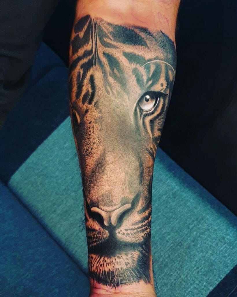Realistic Half Face Tiger Tattoo Design