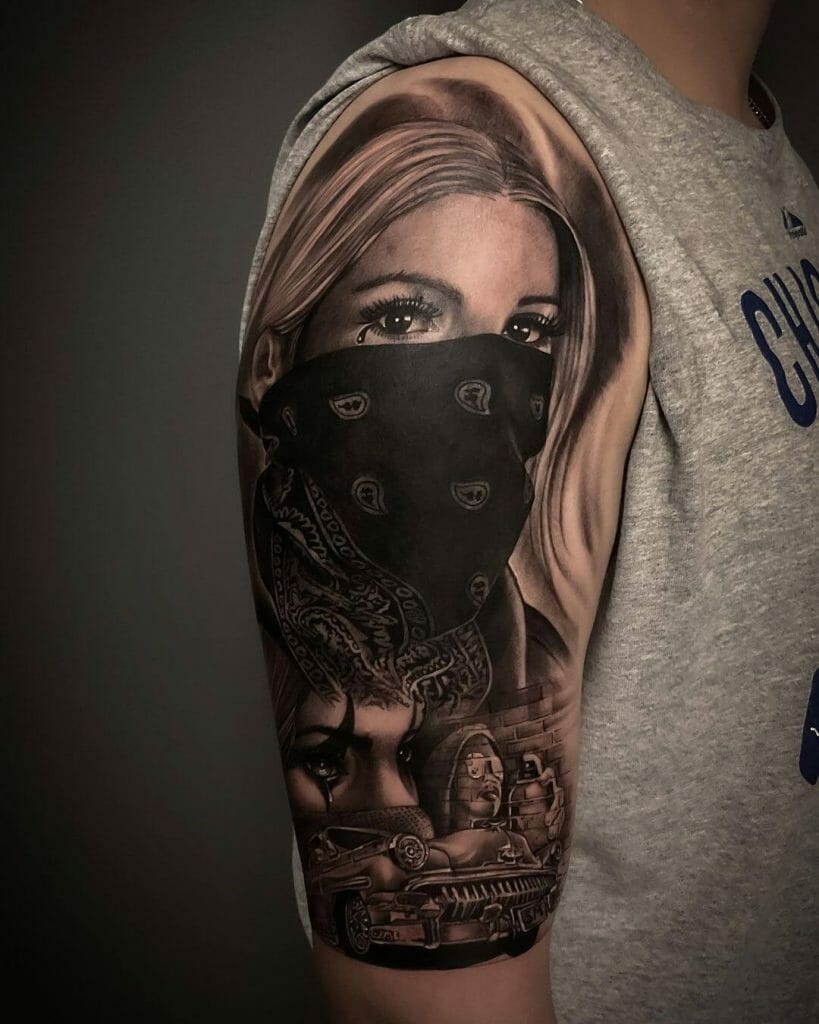 Realistic Mexican Tattoo Of Masked Woman