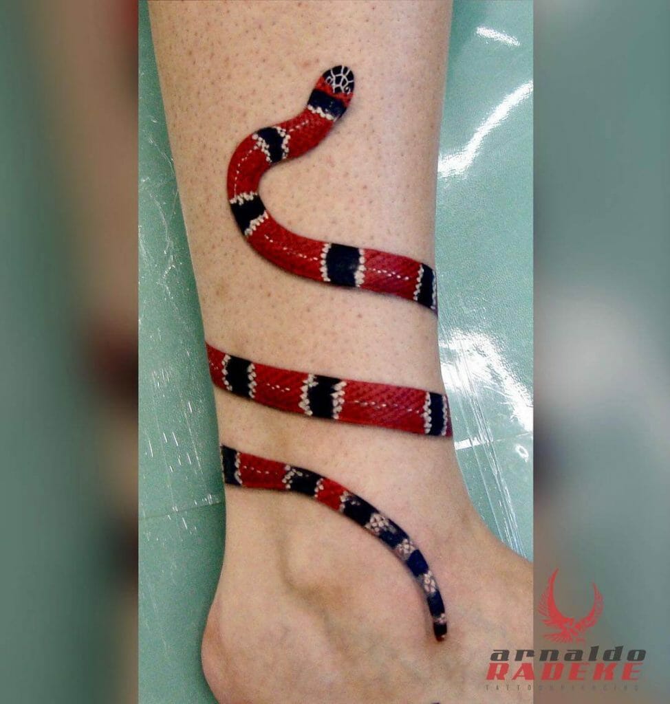 Realistic Red Coral Snake Tattoo