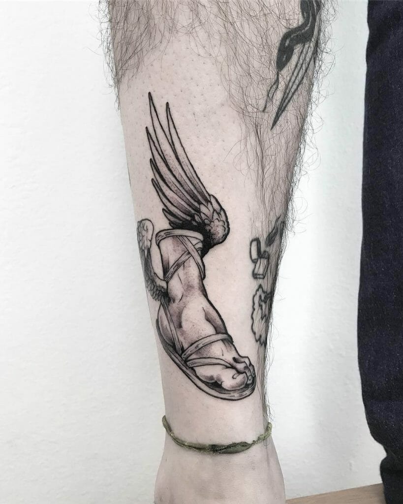 Realistic Wings Tattoo Ankle Hermes