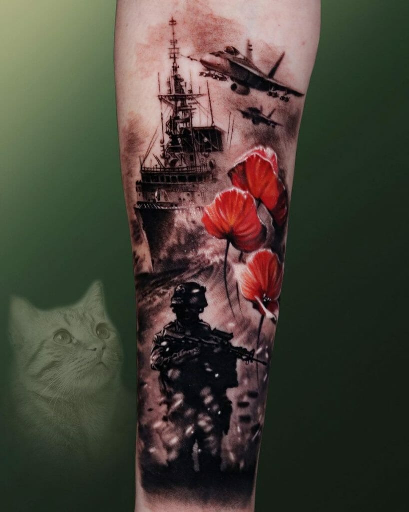 Red Poppy Fallen Soldier Tattoo