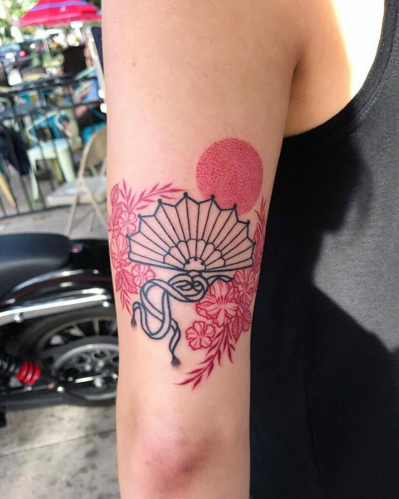Red Sun Japanese Fan Tattoo