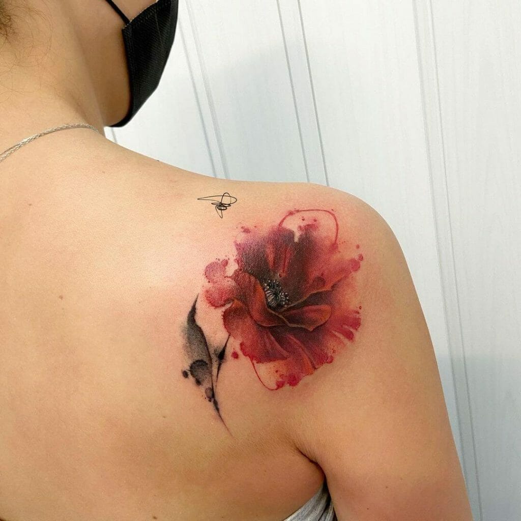 Red Watercolor Flower Tattoo