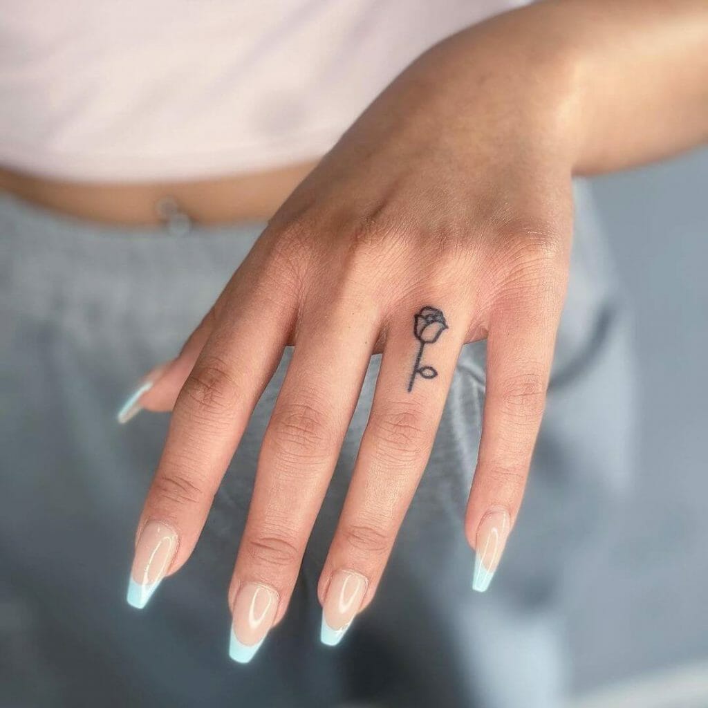 Ring Finger Small Rose Minimalist Tattoo Design