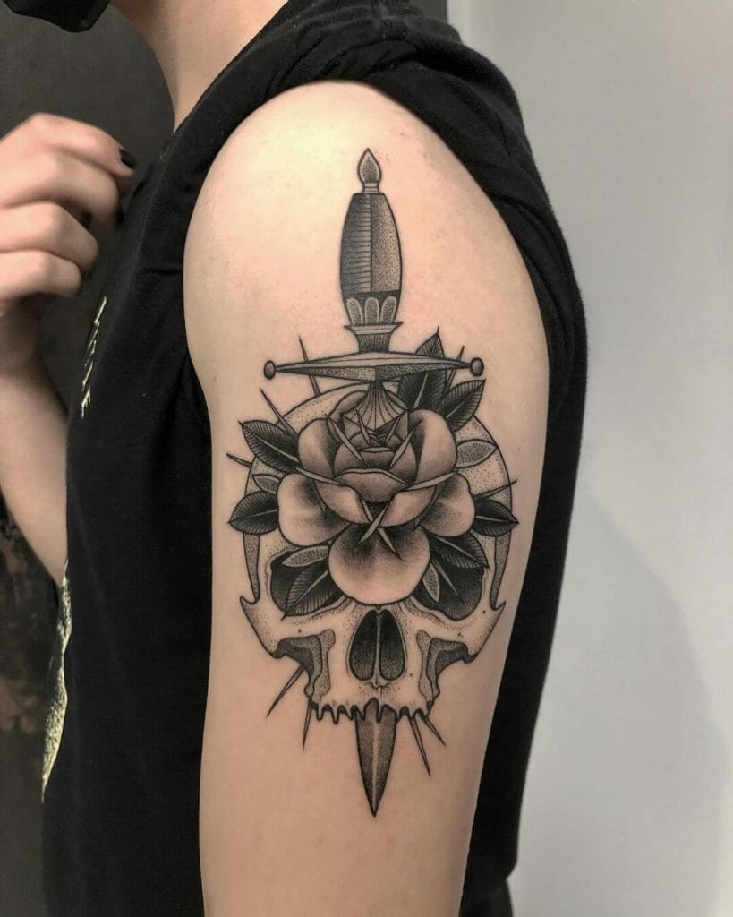 Rose Skull And Dagger Tattoo designs