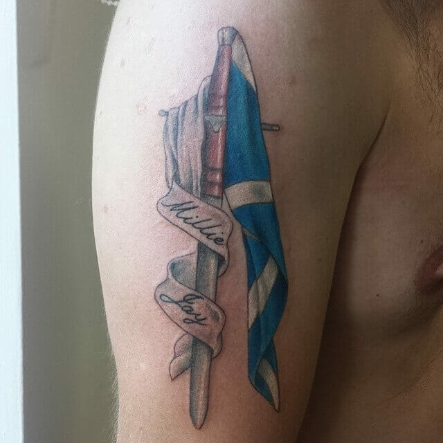 Scotland Flag With Claymore Sword Tattoo