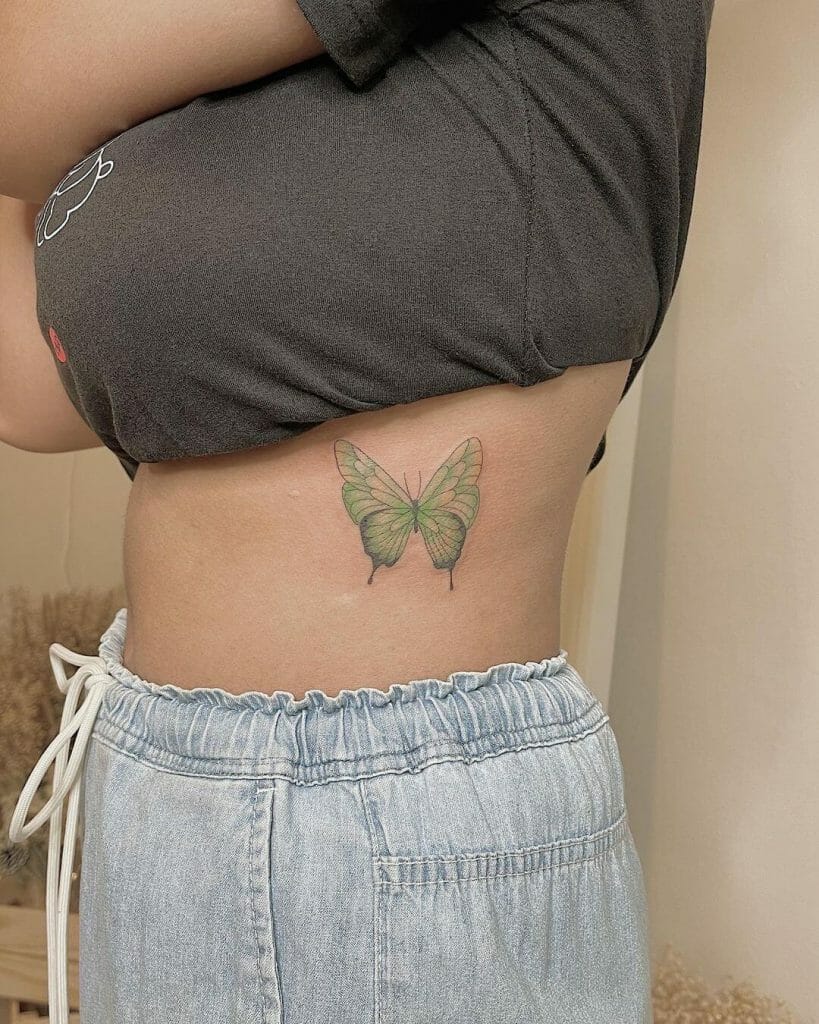 Simple Green Butterfly Tattoo