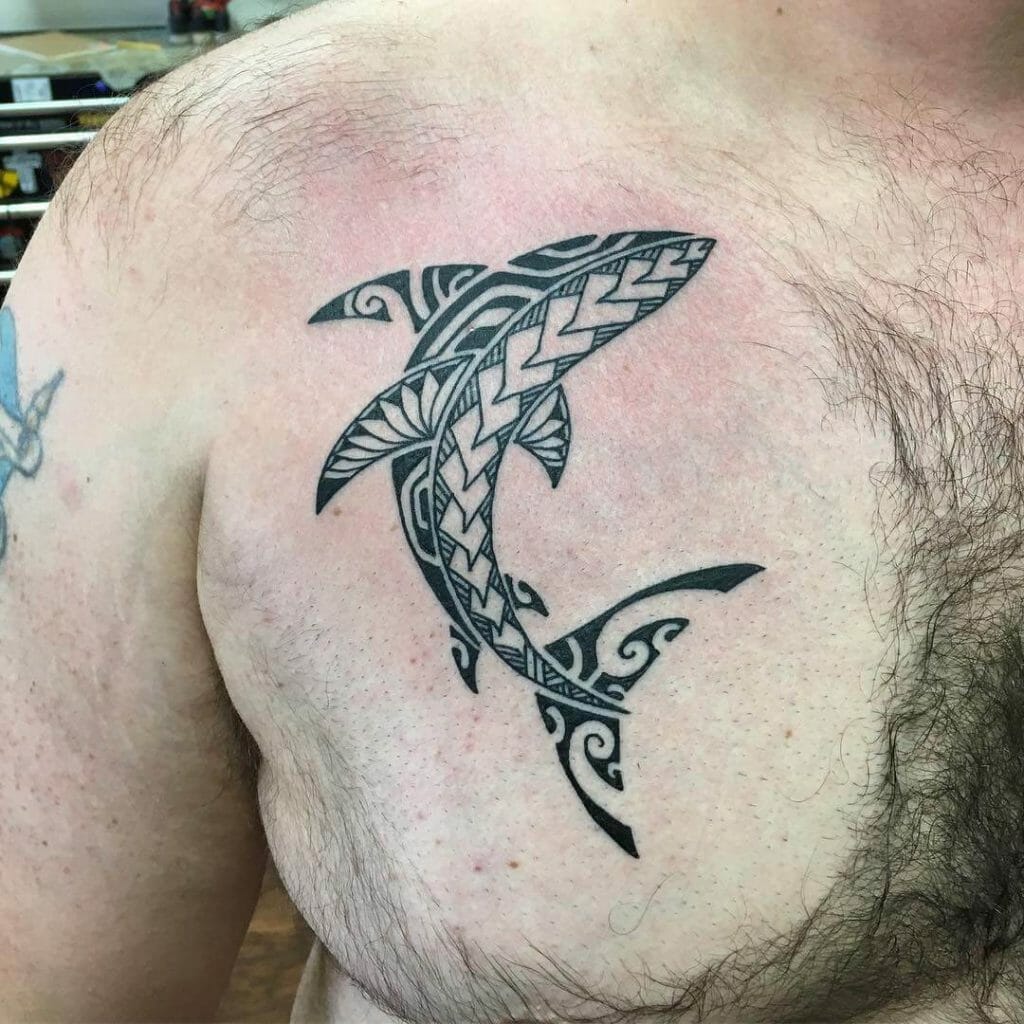 Simple Polynesian Shark Tattoo With Black Ink