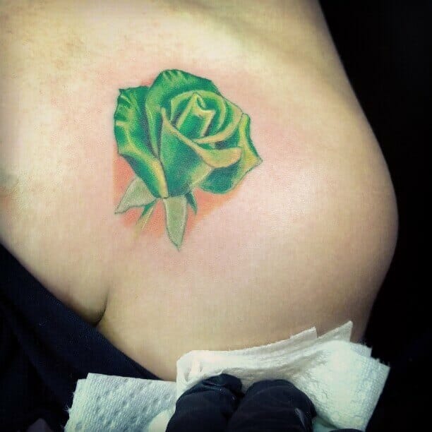 Simple Rose Tattoo In Green