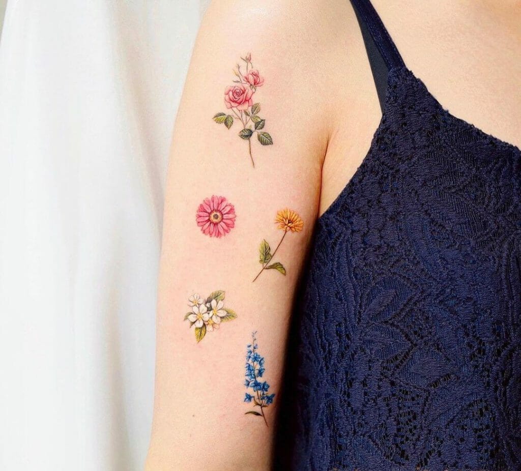 Single Bunch Colourful Gerbera Daisy Tattoos 