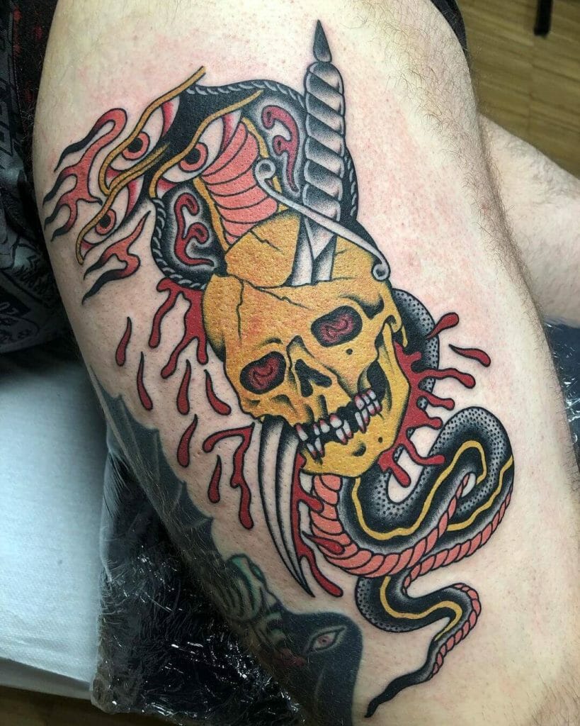 Skull Snake And Dagger Tattoo