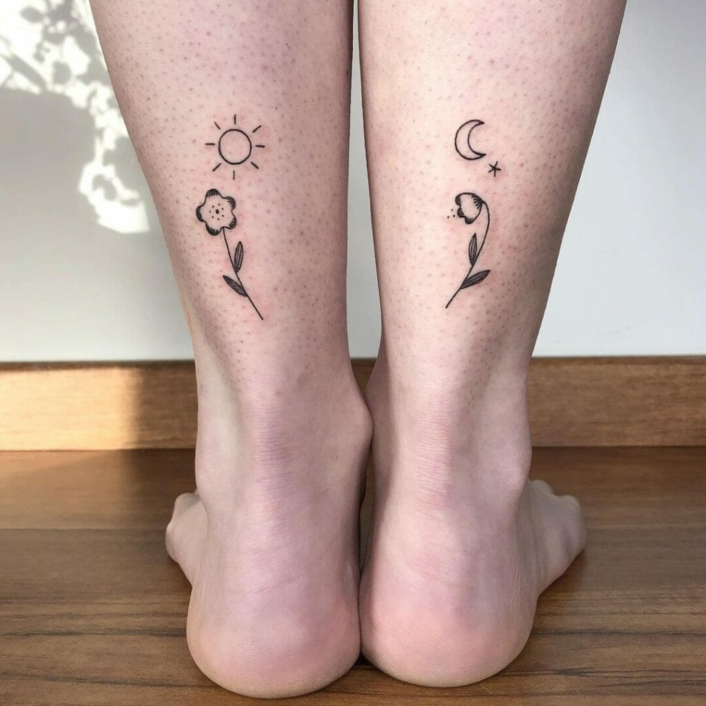 Small Flowers And Stars Tattoo Designs Near The Ankle