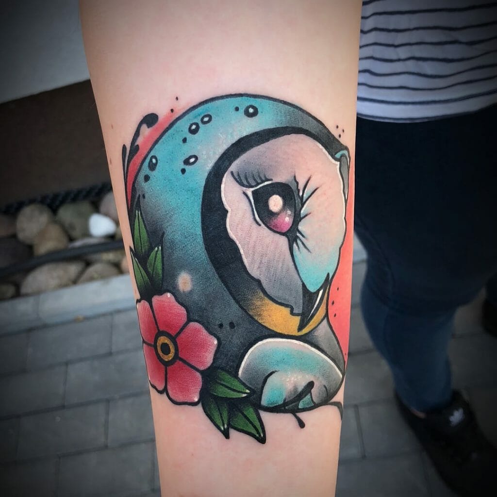 Small Owl Tattoo Neo-Traditional Design