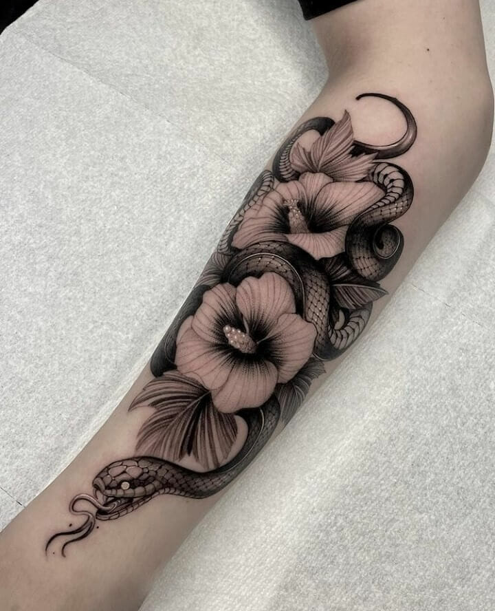 Snake & Flower Tattoo