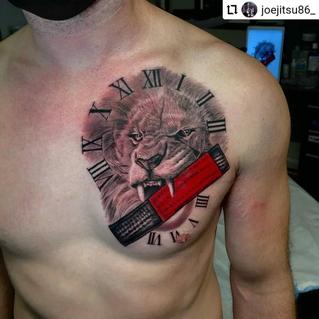 Spirited Lion with Jiu-Jitsu Belt Tattoo