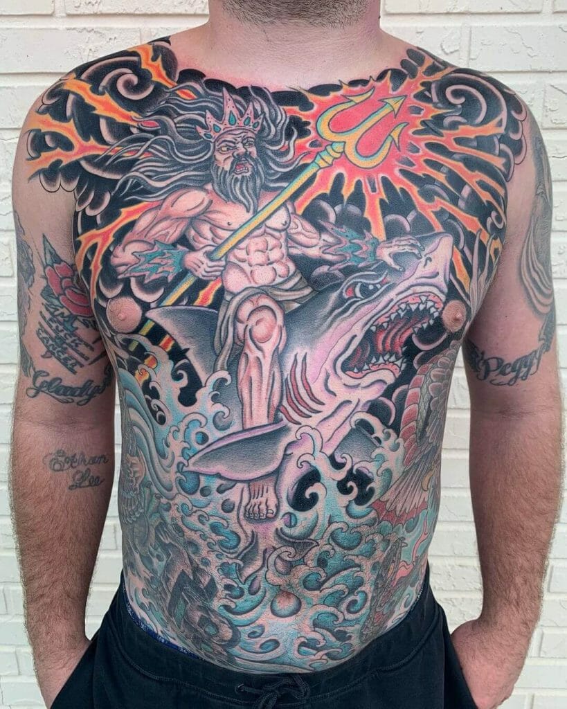 Stunning Bodysuit Tattoo Of Poseidon