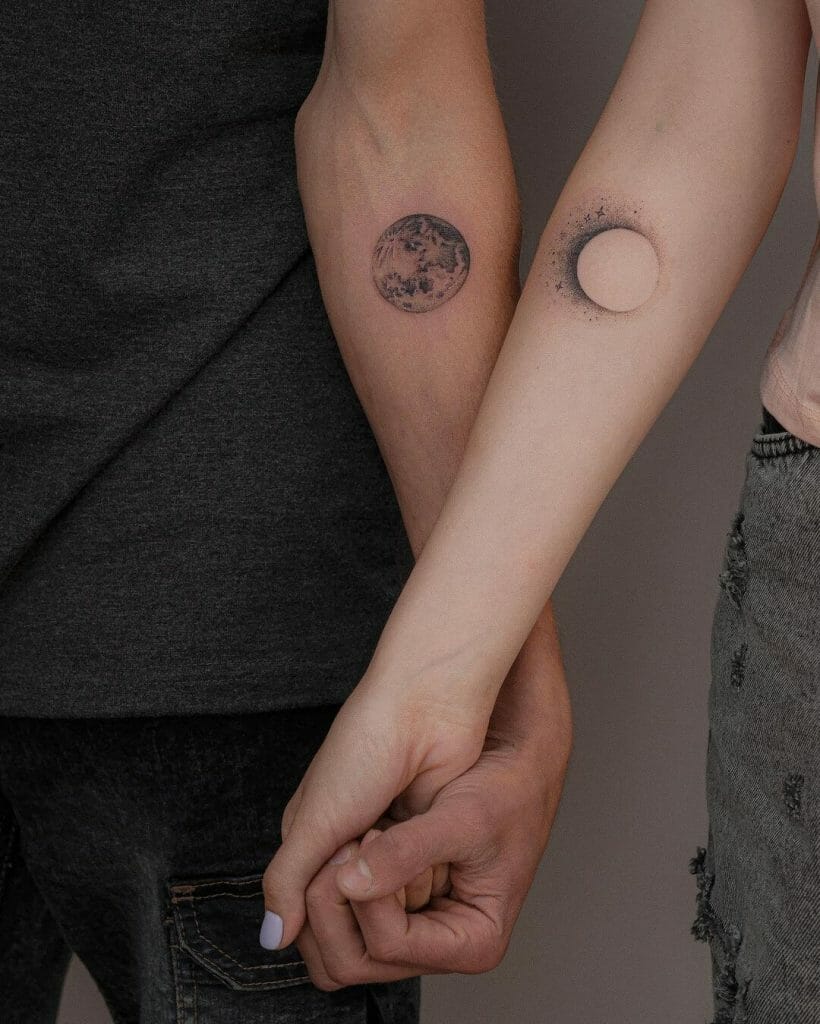 Sun, Earth, And Moon Couple Tattoo Design