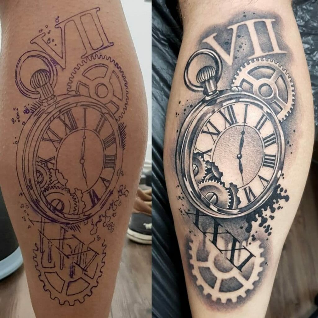 yakuza arm and shoulder tattoo, steampunk, clocks, cogs, pipes, steam,  (((lightning))) - Images.AI Diffusion