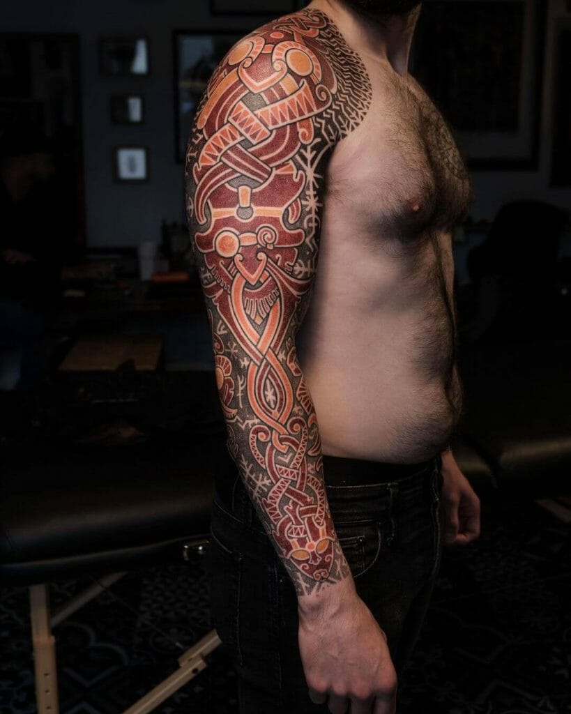The Colourful Nordic Motif Sleeve Tattoo