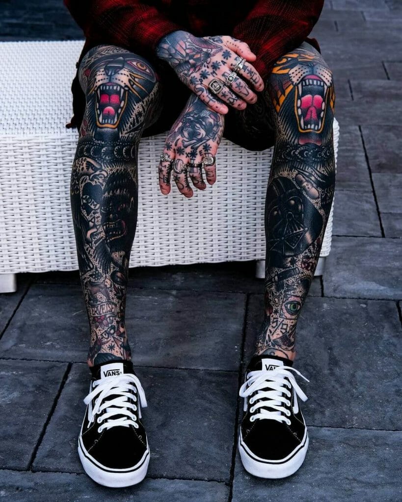 The Cool Leg Sleeve Collage Tattoo