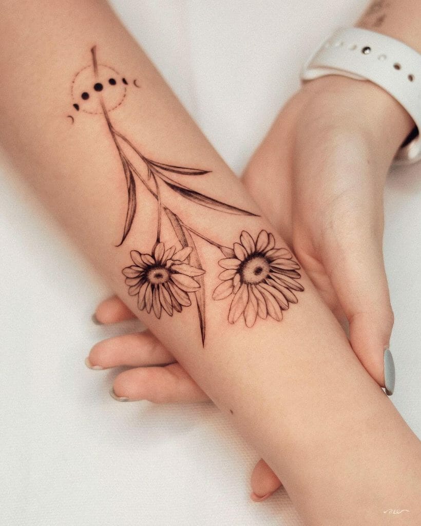 The Daisy Flowers X Sun, Moon, And Stars Tattoos
