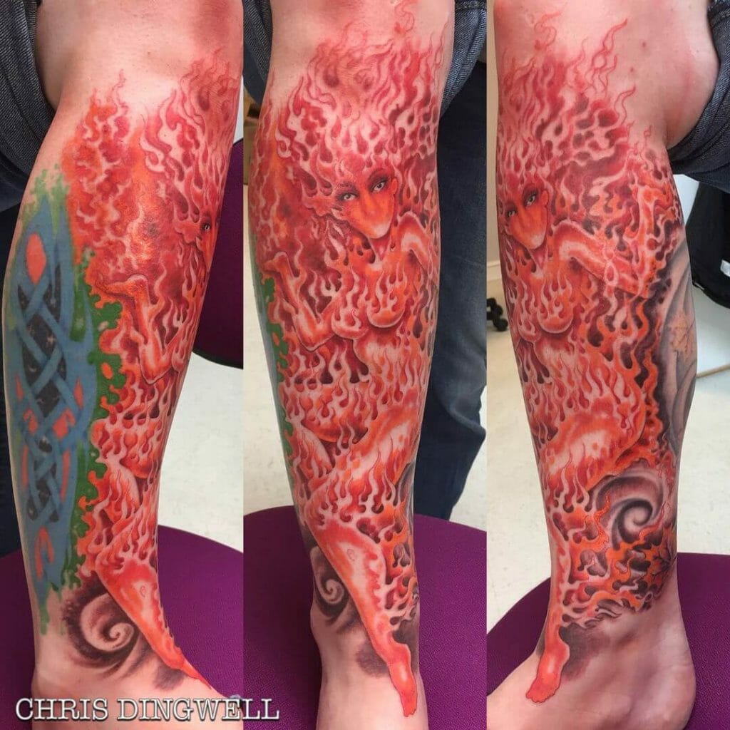 The Delicate Woman Of Fire Sleeve Tattoo