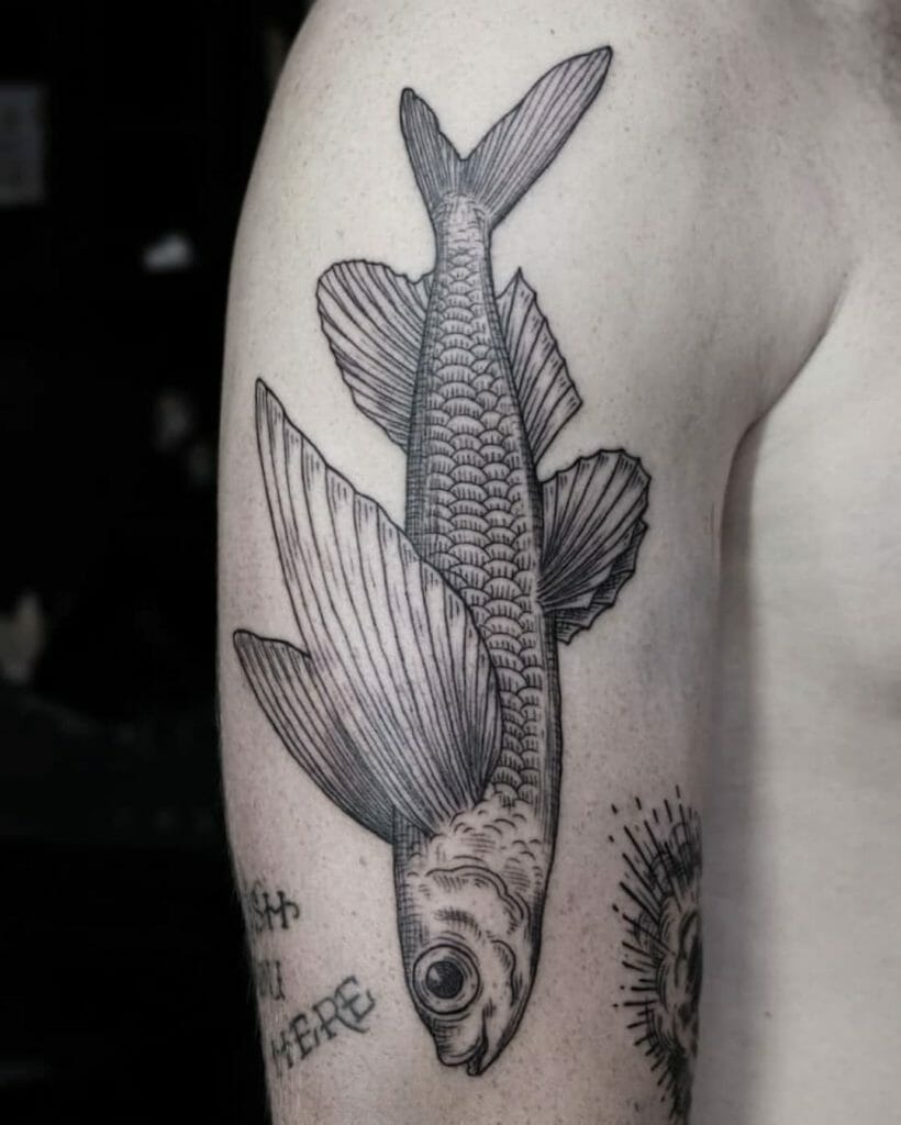 The Happy Black Flying Fish Tattoo