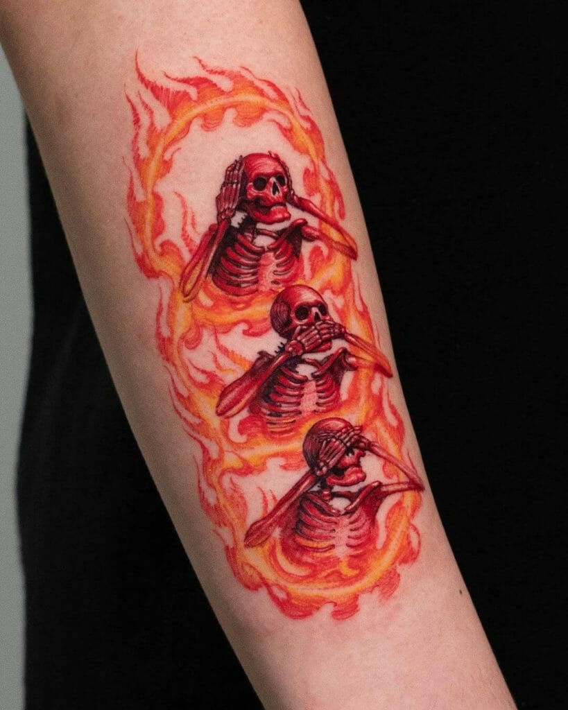 The Moralistic Skeletons On Fire Tattoo