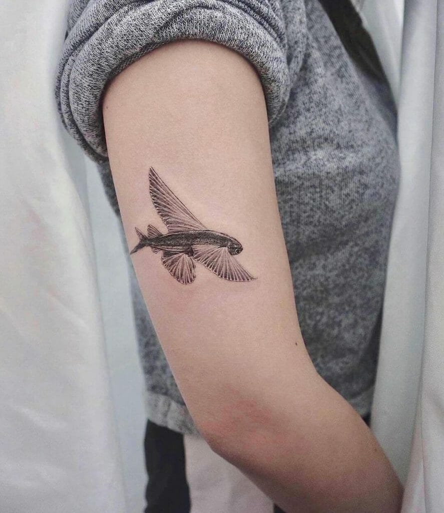 The Realistic Flying Fish Tattoo