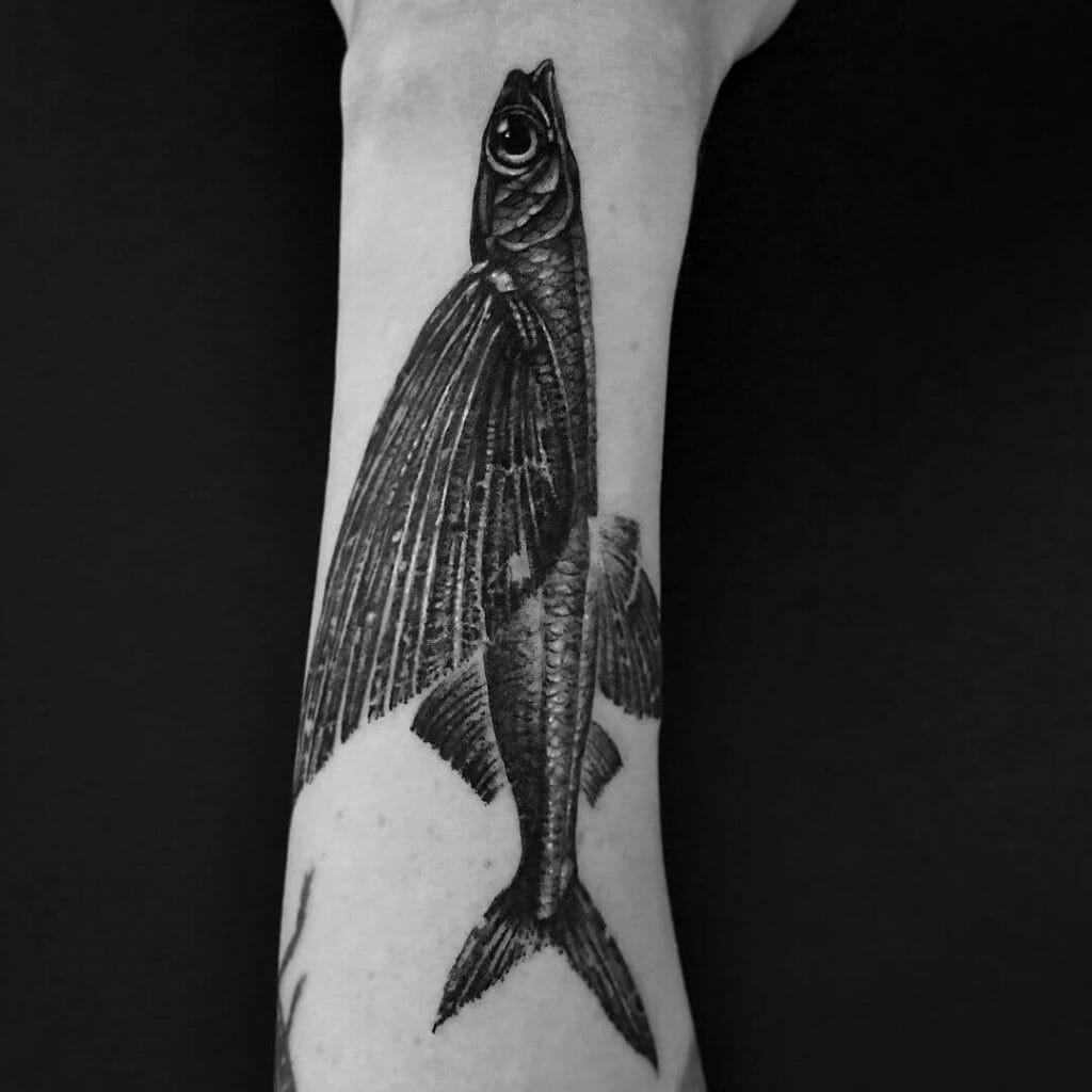 The Rich Black Flying Fish Tattoo